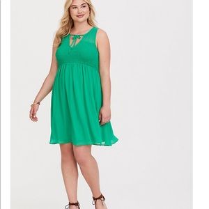Torrid Green Chiffon Smock Front Skater Dress